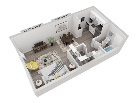 Floor plan for studio, 1 bath, 400 sqft
